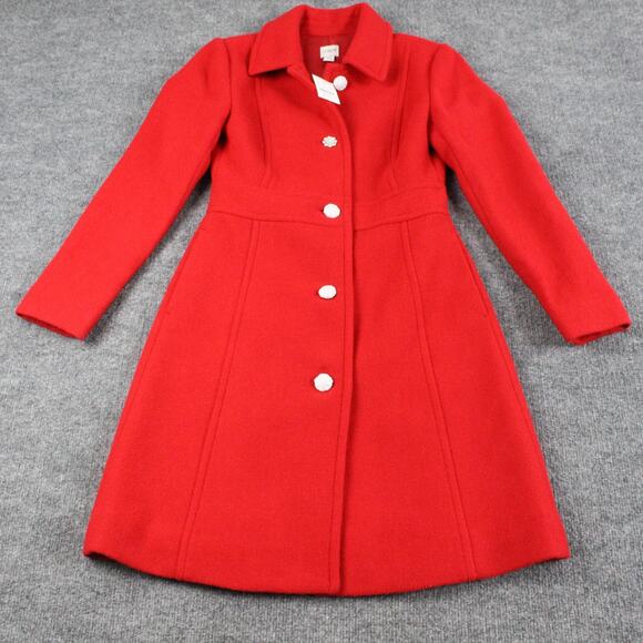 J Crew Coat Womens 00P Lady Day Jeweled Button Wood Blend Red Dress Long Peacoat - Picture 5 of 14